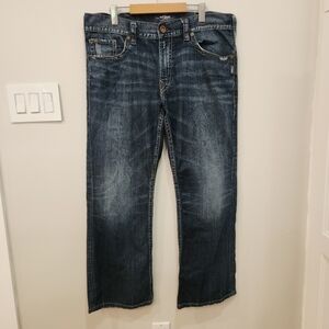 Silver Jeans Zac Mens 38x31 Tag 38x32 Denim Bootcut Boot Stretch Western Vintage